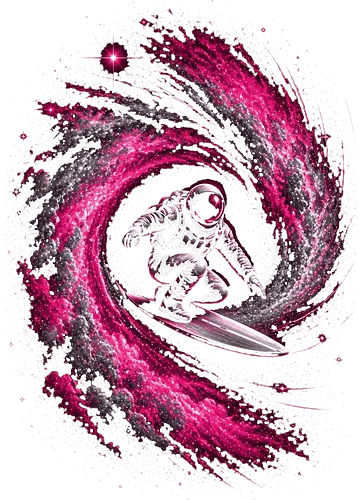 Astronaut Surfing a Cosmic Wave Pink