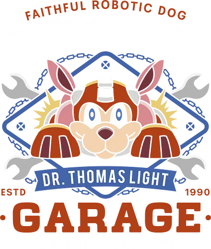 Dr Thomas Light Garage  - Gaming, megaman, dead rising, robot, tron bonne, dr wily, servbot, video game, gaming, gamer, survival horror, garage, Horror, biohazard, arcade, dr thomas light, rush, dr thomas light and rush