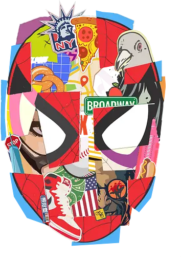 Urban Web Hero - NYC Pop Art Collage - superhero, comic book, pop art, new york city, nyc, collage, mixed media, web hero, urban aesthetic, brooklyn, sneakerhead, street art, comic hero, friendly neighborhood, torn paper, scrapbook, pizza, pigeon, new yorker, multiverse