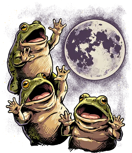 Frogs Howling At The Moon - howling at the moon, amphibian, animal, celestial, frog meme, froggy, frogs, howling, moon, moonlight, night sky, space, stars, surrealism, swamp