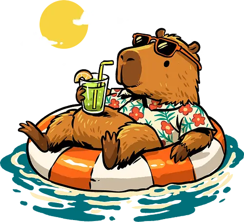 Summer Capybara - capybara, animal, beach, chill, chillin, good time, good vibes, holiday, relaxing, rodent, summer, travel, trip, vacation, vibes