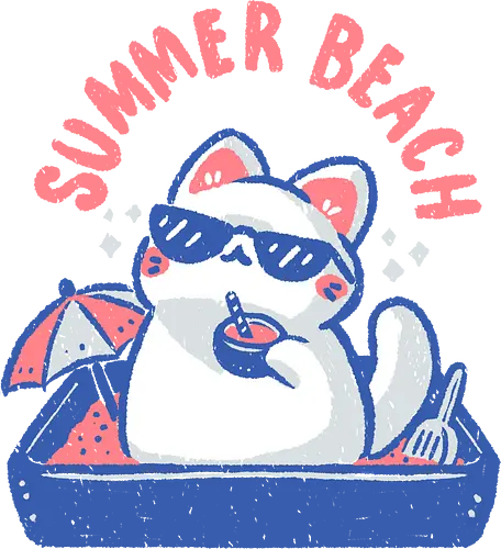 Funny Summer Beach Cat - beach cat, summer beach, funny cat, summer cat, cat lover, cat mom, litter box, sunglasses, love, summer vibes, meme, cool, pink, minimal, xmorfina