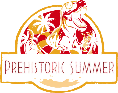 Prehistoric Summer - prehistoric, beach, dino, dinosaur, funny, jurassic, ocean, paleontologist, paleontology, summer, summer vibe, summertime, sunset, t rex, vacation