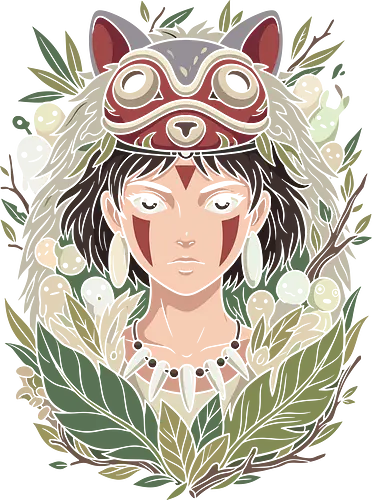 The Wolf Princess: Guardian of the Forest - Princess Mononoke shirt, Studio Ghibli merch, San wolf mask graphic, Kodama tree spirits tee, botanical anime apparel, Hayao Miyazaki clothing, nature aesthetic streetwear, Japanese folklore design, forest princess shirt, cottagecore anime fashion