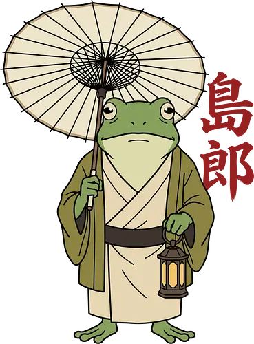 The Wandering Spirit: Zen Kimono Frog - Japanese frog shirt, Ukiyo-e aesthetic apparel, kimono frog graphic tee, Zen animal streetwear, traditional Japanese art shirt, anime style frog clothing, folklore spirit merchandise, vintage Japan aesthetic, goblincore frog tee, wandering ronin graphic