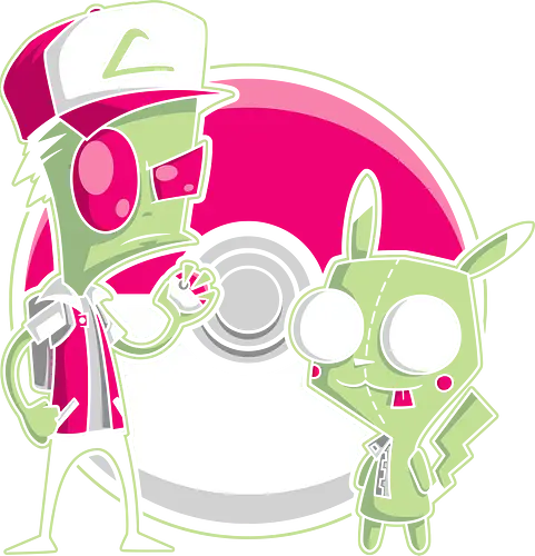 Alien-Trainer & Roboter-Freund - Exklusive Geek - Geek-Kunst, Alien-Maskottchen, süßer Roboter, Kult-Trainer, Animations-Mashup, Popkultur, Nerd-Druck, Cartoon-Crossover, Invasor Zim, Pocket, GIR, Ash Ketchum, Mouse, mashup geek, cultura pop, Nickelodeon, anime crossover, 90er Nostalgie, Geek-Geschenk, Roboter-Kostüm, Alien-Figur, Trainer-Mütze, klassische Kugel, Nerd-Illustration