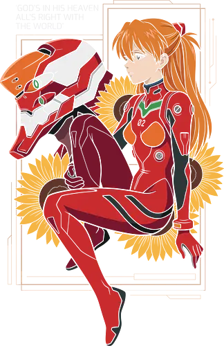 Crimson Pilot: All's Right With The World - Evangelion shirt, Asuka Langley merch, Eva Unit 02 apparel, NERV motto graphic tee, mecha anime streetwear, aesthetic otaku clothing, 90s retro anime fashion, red plugsuit design, sci-fi anime graphic, minimalist anime sunflower tee