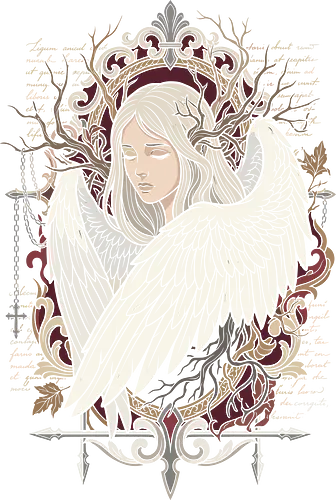 Ethereal Sorrow: The Rooted Seraph - gothic angel shirt, dark academia apparel, ethereal streetwear, dark fantasy graphic tee, baroque frame design, alternative gothic clothing, vintage religious aesthetic, blind angel merch, neo traditional tattoo shirt, winged seraph apparel