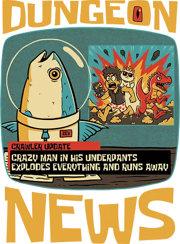 Dungeon Crawler Fish News - Nerd, Geek, Fantasy, Adventure, Rpg, Book, Books, Bookworm, Science Fantasy, Science Fiction, Scifi, Cat, Pet, Donut, Funny, Post-apocalyptic, Apocalypse, Post Apocalyptic, Apocalyptic Cats, Post-apocalypse, Sponge, Newspaper, News, News Anchor, Breaknews, Crawler, Dinosaur, Velociraptor, Fish, Tv Show, Animation, Classic Animation, Vintage Animations, Classic, Animated Series, Animated