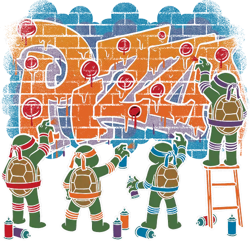 Pizza Turtle Graffiti - Vintage Movie Comic - turtle, ninja, tv show, classic, animation, vintage, comics, movie, retro, martial art, fast food, pizza, graffiti