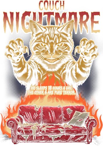 LUSTIGE PARODIE AUF EINEN KATZEN-HORRORFILM - Katze, lustige Katze, Horror, Parodie, Couch, Albtraum, Monster, Haustier, getigerte Katze, Humor, Retro, Filmplakat, Krallen, Halloween