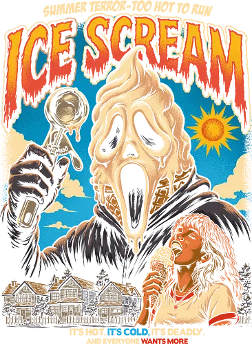 Ice Scream – Horrorfilm-Parodie – Lustiger Sommer-Slasher - Ice Scream, Horror, Slasher, Parody, Funny, Ice Cream, Summer, Movie Poster, Ghostface, Retro, 90s, Spooky, Halloween, Killer, Cinema