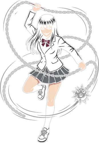 Meteor Strike: The Manic Schoolgirl - Gogo Yubari inspired shirt, anime schoolgirl graphic tee, meteor hammer apparel, yandere streetwear, edgy otaku clothing, spiked flail design, minimalist anime fashion, action movie pop culture tee, Japanese uniform sukeban, cute but psycho shirt