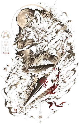 Wolf Sword Under Moonlight - wolf, kunai, japan, japanese, cool, asian, lm2kone, animal, animals, moon, red