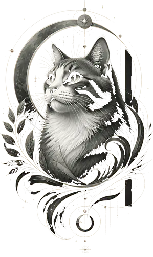 Celestial Cat Portrait - cat, celestial, moon, portrait, modern, mystical, botanical, majestic, animal, animals