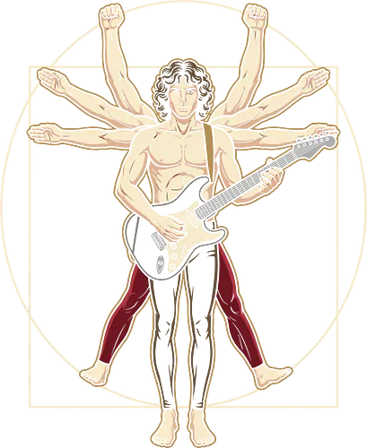 The Vitruvian Rockstar: Anatomy of a Guitar God - Vitruvian man shirt, guitar player tee, classic rock graphic, electric guitar apparel, art history parody, rockstar clothing, funny musician shirt, da Vinci mashup, anatomy of a guitarist, vintage rock aesthetic