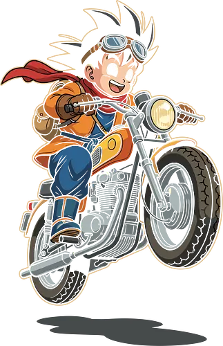 Saiyan Joyride: The Retro Journey - Kid Goku shirt, retro anime motorcycle tee, vintage manga graphic apparel, classic shonen streetwear, Saiyan biker clothing, 90s nostalgia anime merch, otaku adventure fashion, anime motorcycle design, nostalgic Japanese animation, retro anime journey graphic