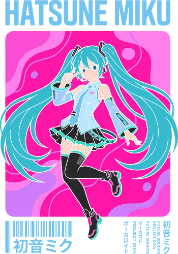 Cyber Pop: Hatsune Miku Future Sounds - anime graphic tee, retro anime streetwear, pink vaporwave aesthetic, Japanese pop idol, kawaii cyber pop, Future Sounds Miku, neon anime clothing, Miku shirt, Diva apparel