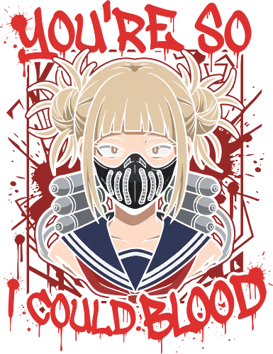 Yandere Bloodlust: Edgy Villain Graphic - edgy anime streetwear, blood splatter graphic tee, dark anime clothing, creepy cute anime girl, horror anime shirt, alternative otaku fashion, anime villain design, Toga shirt, villain apparel