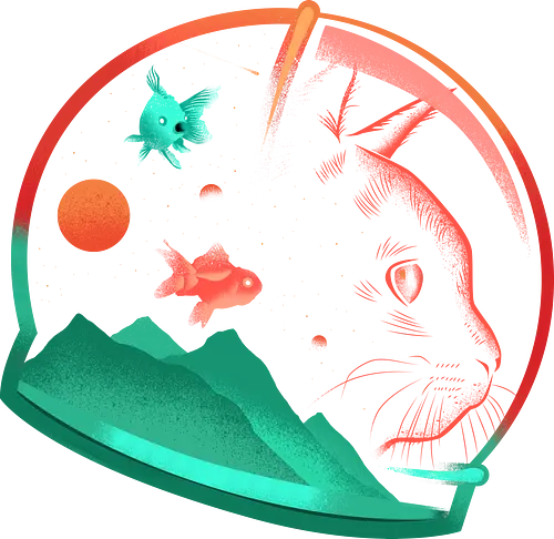 Astrocat - Cat and Space - space cat, astronaut, cat, cosmos, fish, galaxy, goldfish, kitty, landscape, mountains, planets, space, stars, surreal, scifi