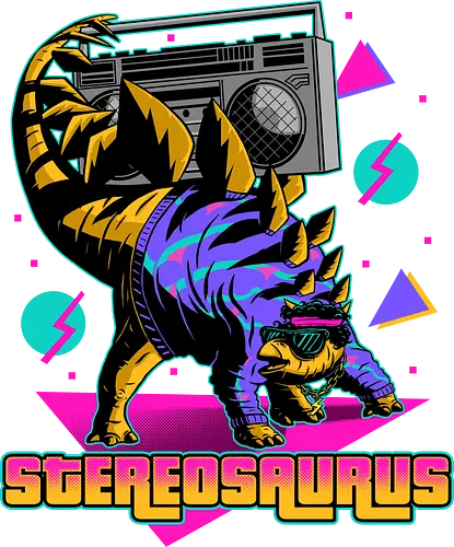 Stereosaurus - A Rad Dinosaur  - dinosaurs, 80s, aesthetic, animal, fossil, funny, humor, nostalgia, paleontologist, prehistoric, rad, retro, stegosaurus, stereo, vintage