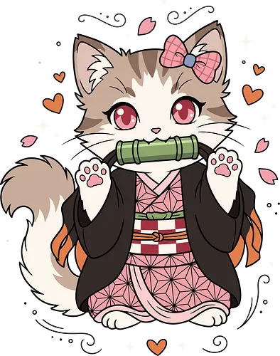 Nezu-Cat Cosplay - Demon Slayer cat shirt, Nezuko cat merch, kawaii anime kitty, chibi anime cat apparel, cute cosplay kitten, pastel otaku streetwear, Japanese kimono cat graphic, anime cat lover clothing, sweet demon girl cat, cherry blossom anime tee