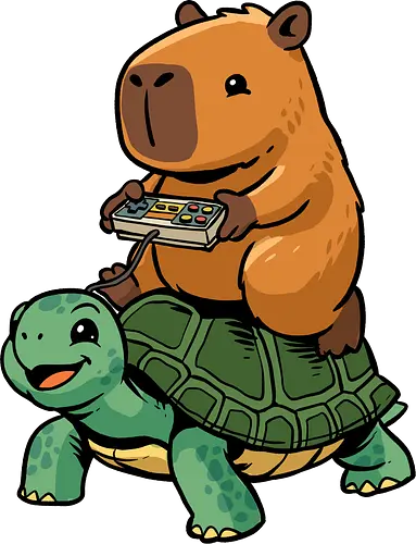 Capybara and Turtle - capybara, animals, cappy, capy, controller, funny, game, gamer, gaming, retro, riding, rodent, tortoise, turtle, video game