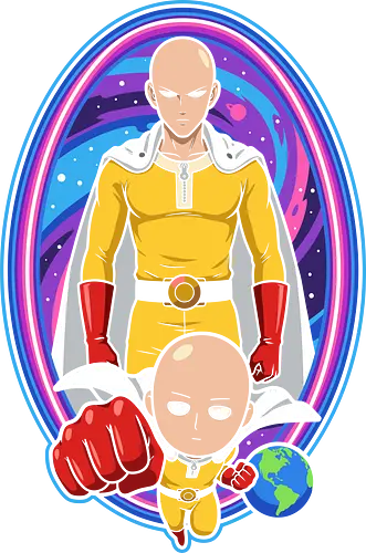 Cosmic Punch: The Two Faces of a Hero - One Punch Man shirt, Saitama merch, anime graphic tee, chibi anime apparel, vaporwave anime clothing, retro space galaxy design, funny otaku streetwear, caped baldy graphic, serious punch shirt, neon anime aesthetic