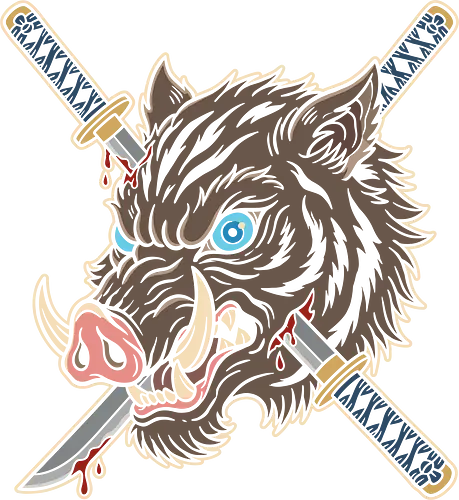 Beast of the Blades: Neo-Traditional Boar - Inosuke inspired shirt, wild boar graphic tee, neo traditional tattoo apparel, dual katanas design, anime tattoo flash, edgy anime streetwear, bloody sword shirt, beast breathing aesthetic, Japanese samurai boar, alternative otaku clothing