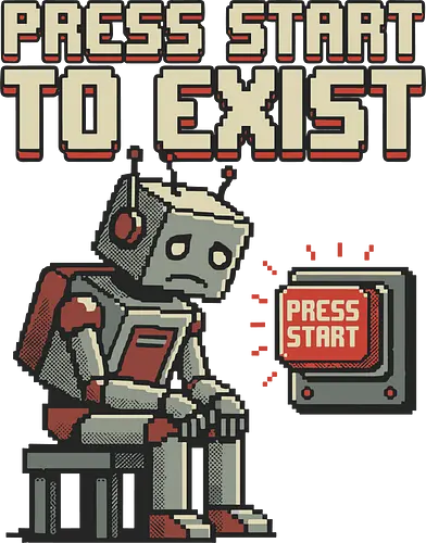 Roboter Press Start Pixel Art Gaming Design - roboter, pixel art, gaming, retro game, videospiel, nerd design, gamer humor, 8bit stil, digital art, cyber, geek style, retro gaming, arcade vibe, futuristisch