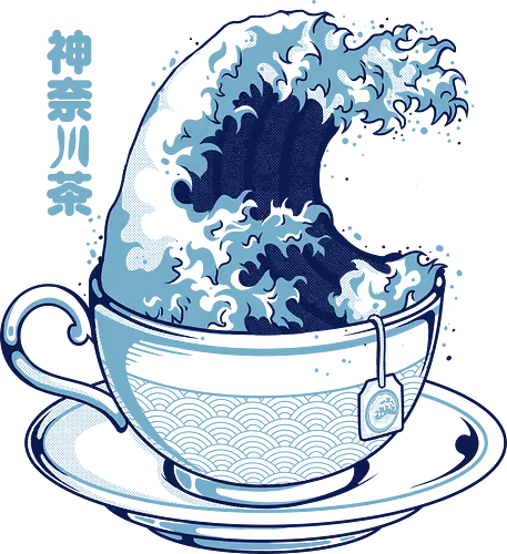 Tea Wave - japan, wave, tea, japanese, ocean, zen, aesthetic, traditional, minimalist, asian, vintage, culture, art, nature, relax, blue, elegant, oriental, classic, peaceful