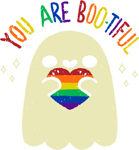 You are Beautiful Rainbow Heart - bootiful, you are beautiful, cute ghost, rainbow heart, rainbow, pride flag, rainbow flag, dark, creepy, spooky, whimsical, LGBTQ, lgbt, love, xmorfina