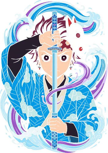 The Fox Mask Swordsman - Demon Slayer shirt, Kimetsu no Yaiba clothing, water breathing graphic, kitsune mask apparel, anime swordsman tee, otaku streetwear, Japanese wave aesthetic, shonen anime design, anime katana merch