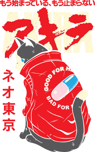 Capsule Gang Cat - akira, capsule gang, anime cat, neo tokyo, cyberpunk anime, manga aesthetic, red hoodie, retro anime