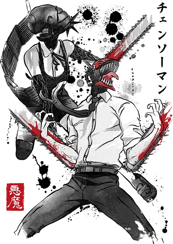 Chainsaw and bomb girl sumi e - anime, manga, japan, japanese art, Chainsaw, reze, cosplay, otaku