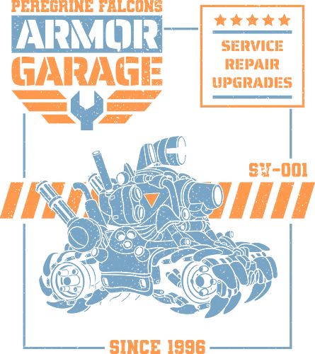 Peregrine Falcons Armor Garage - metal slug, 90s, arcade, army, gamer, gaming, garage, geek, military, neo geo, nostalgia, old school, retro, vintage, mech