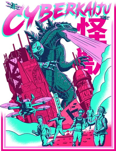 Retro Japanese Cyber Monster - retro monster, japanese monster, cyber monster, cyberpunk, synthwave, vaporwave, neon art, giant monster, arcade style, dystopia, tokyo vibes, creature art, futuristic, 80s aesthetic, retro scifi, neon monster