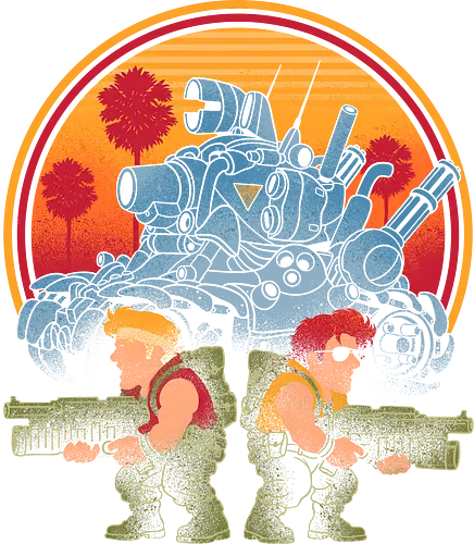 Heavy Machine Gun Sunset - metal slug, 90s, arcade, army, gamer, gaming, geek, military, nostalgia, old school, retro, shooter, soldier, vintage, war