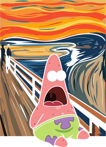 The Starfish Scream: Masterpiece Parody - Patrick Star shirt, The Scream parody tee, funny art mashup, meme graphic streetwear, Edvard Munch crossover, cartoon masterpiece apparel, nostalgic animation clothing, pop culture art shirt, screaming starfish design, art history meme merch
