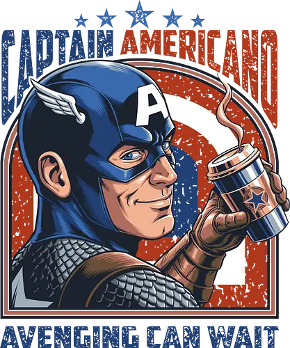Kapitän Americano - Captain Americano, Superheldenparodie, Kaffeeliebhaber, lustiger Kaffee, Rache kann warten, Comic-Humor, Koffeinsüchtiger, lustiger Superheld, Kaffeewortspiel, Superheldenkaffee, Morgenkaffee, nerdiger Kaffee, Barista-Humor, Comicfan, patriotischer Superheld