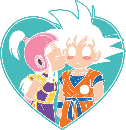 Saiyan Sweethearts: The First Kiss - cute anime couple merch, kid Goku graphic tee, kawaii anime streetwear, retro anime romance, otaku couple clothing, nostalgic shonen design, anime Valentine shirt, Saiyan sweethearts