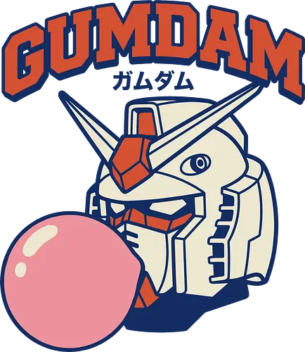 Retro GUNDAM RX-78-2 Kaugummi-Mecha-Parodie - Mashup, Anime, Klassischer Anime, Retro-Anime, Popkultur, Otaku, Japan, Gundam, Mecha, Roboter, RX-78-2, Mobile Suit, Kaugummi, Gummi, Parodie