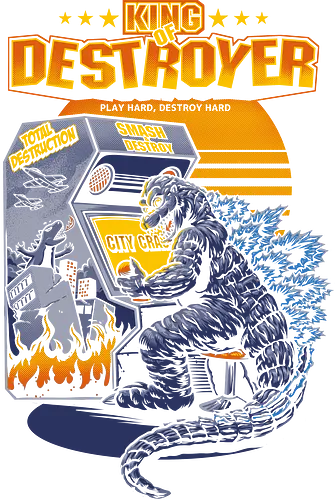 Kaiju-Monster beim Arcade-Videospiel – „City Crash“-Kunst