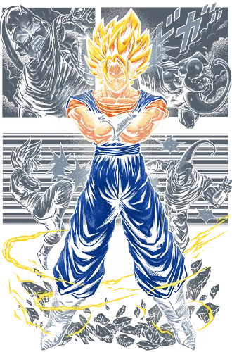 Super Saiyajin Vegito – Retro-Manga-Panel-Kunst - DBZ, Anime Fight, Manga Panel, Shonen Jump, 90s Nostalgia, Gym Motivation, Otaku, Weeb, Japanese Aesthetic, Yosha, Ultimate Warrior, Action Anime, Heavy Inking, Comic Style, SSJ, Anime Streetwear, Saiyan Pride, DBZ Fanart, Vintage Anime