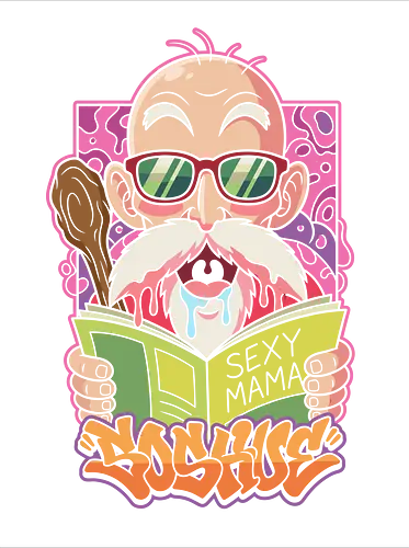 The Turtle Hermit's Distraction: Retro Roshi Graffiti - Master Roshi shirt, funny anime graphic tee, Turtle Hermit apparel, Kame Sennin merch, anime graffiti design, 90s anime nostalgia tee, otaku comedy clothing, pop art anime streetwear, classic shonen manga shirt, retro DBZ streetwear