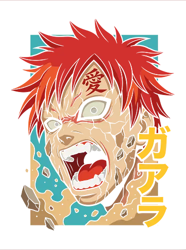 Shattered Sand: The Demon's Rage - Gaara graphic shirt, Gaara of the Sand merch, sand armor breaking tee, edgy anime streetwear, Hidden Sand ninja clothing, shonen anime rage face, classic ninja anime apparel, Japanese text manga shirt, dark anime aesthetic tee, anime villain graphic design