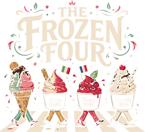 The Frozen Four Ice Cream Characters - beatles, sorbet, the beatles, pastries, abbey road, foodie, gastronomy, comida, food, humor, lm2kone, cool, funny