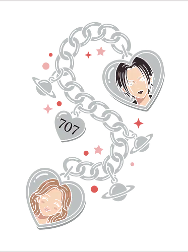 Room 707 Charms: The Two Nanas - Nana anime shirt, Room 707 merch, Nana Osaki graphic, Hachi manga apparel, Y2K anime streetwear, shoujo manga clothing, anime charm bracelet design, retro 2000s anime tee, punk shoujo aesthetic, best friend matching anime shirt