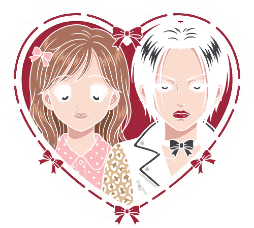 Punk & Pastel: The Two Nanas Heart - Nana anime shirt, Nana and Hachi merch, shoujo manga apparel, Y2K anime streetwear, punk and pastel aesthetic, best friend matching tee, retro 2000s anime clothing, Nana Osaki graphic, cute anime heart design, otaku friendship fashion