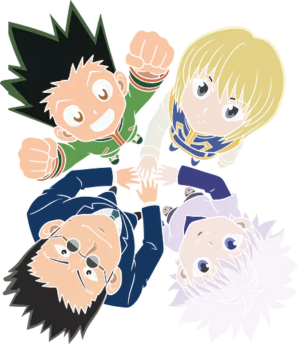 Unbreakable Bonds: The Hunter Quartet - Hunter x Hunter shirt, Gon Killua Kurapika Leorio, anime squad graphic tee, shonen anime streetwear, anime friendship apparel, minimalist otaku clothing, classic manga group shirt, hunter exam arc merch, Japanese animation team tee, anime team circle design